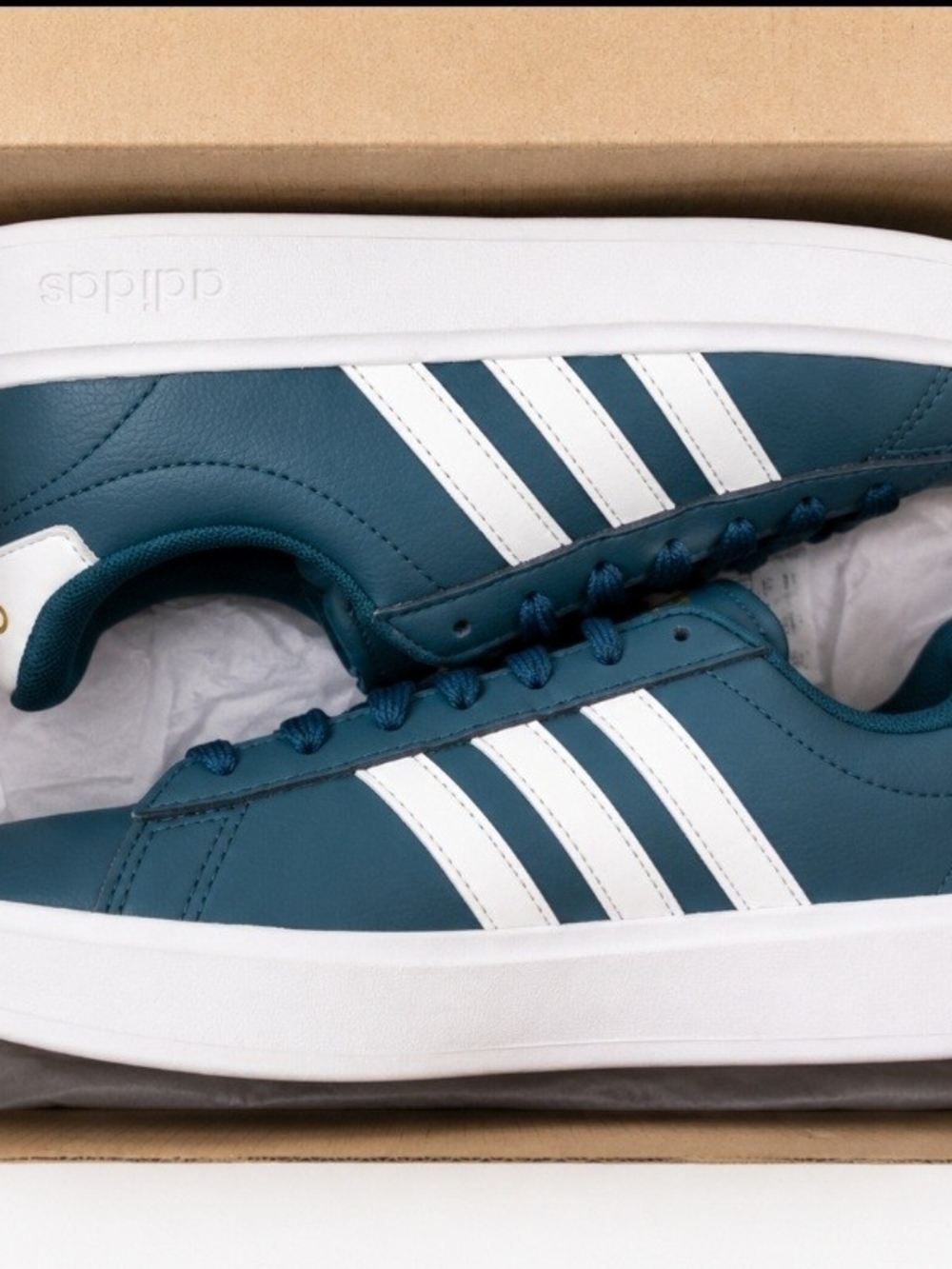 Adidas Teal Leather Sneaker with White Stripes - Picture 5 of 6